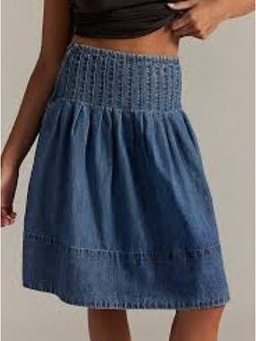Free People Peyton Waist Denim Midi Skirt - Blue Size 2 UK 6